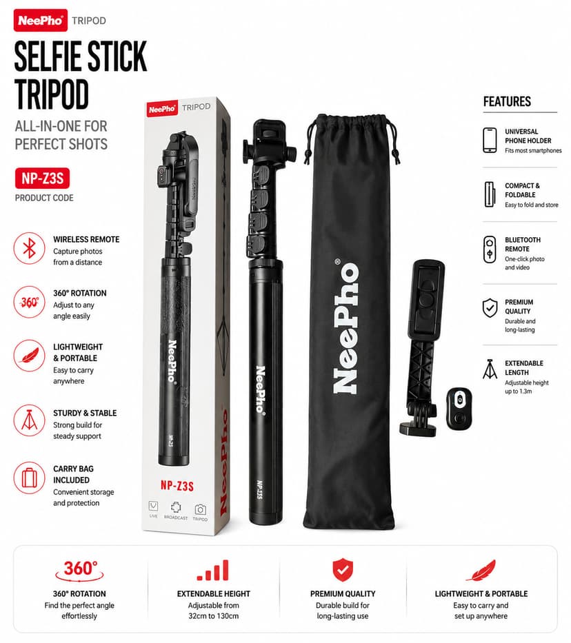 NeePho NP-Z3S - Stable Adjustable Multifunctional Tripod