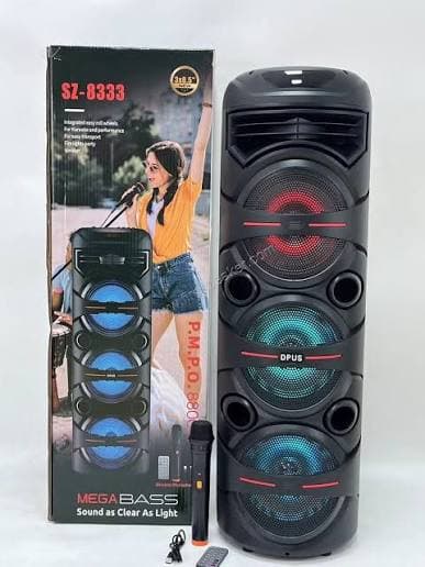 SZ-8333 Supper Bass Wireless Blue-tooth Karaoke Speakers With Mic HIFI Stereo Woofer LED Colorful Light Tower Party Speakers